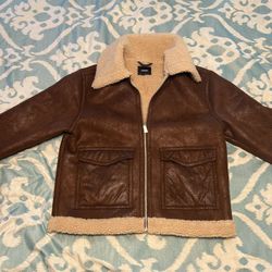 NEW Express Brown Faux Leather Sherpa Lined Coat (M/L) – Never Worn