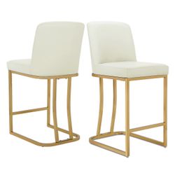 Athena Collection Counter Height Bar Stools Set of 2, 23.5 Inches Leather Upholstered Barstool Set😍