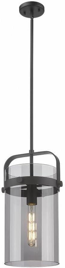 Innovations Pilaster 1-Light Stem Hung Pendant, Matte Black with Plated Smoke Glass