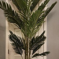 6ft Artificial Golden Cane Palm Tree For Home Decor, 6 Feet Big Faux Plant Fake Silk Tropical Kentia Areca Trees With Pot