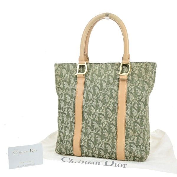 CHRISTIAN DIOR Logo Trotter Pattern Shoulder Bag Canvas Leather