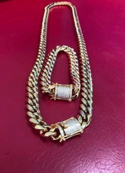 12MM Cuban Link Set 14K Gold Plated Doesn't Loses Color