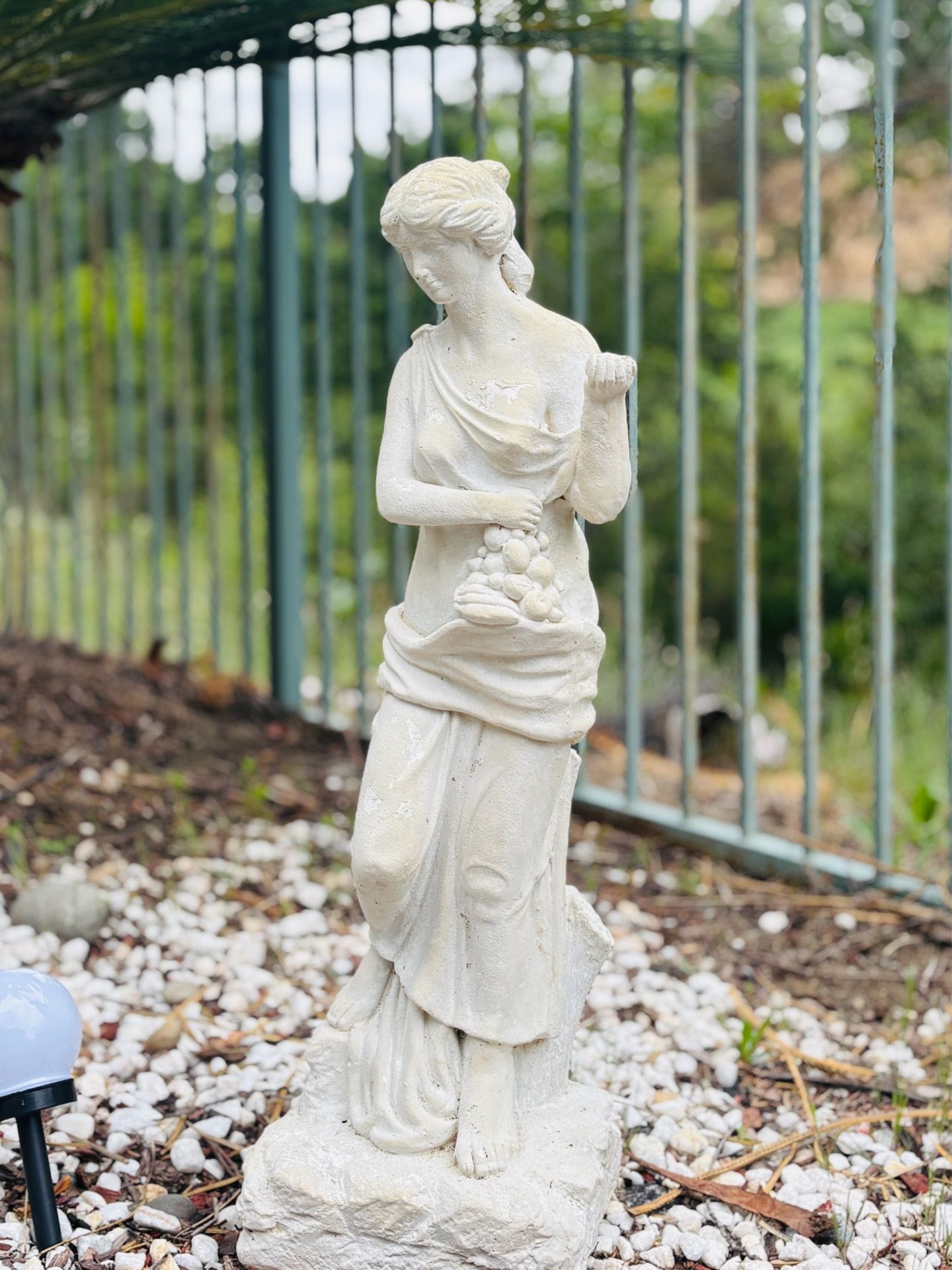Vintage Garden Sculpture Statue – Maiden with Grapes ~32 inch