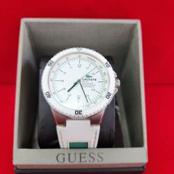 Lacoste (contact info removed) Men's Toronto White and Green Strap White Dial Quartz Steel Watch