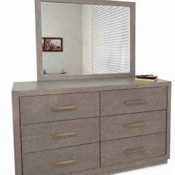 Ashley Furniture 6-Drawer Dresser with Matching Mirror | Modern Gray Finish