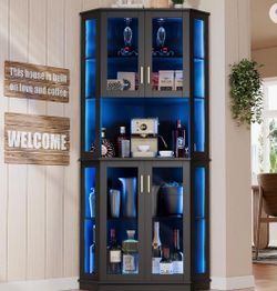 71” CORNER WINE BAR CABINET + LED LIGHTS