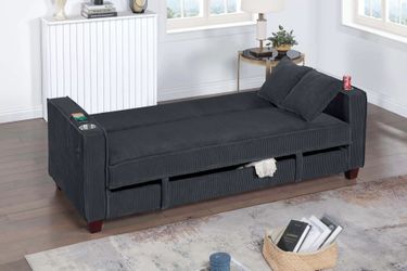 Brand New Black Corduroy Adjustable Sofa Storage Sleeper