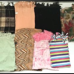 Group of 8 Women’s Silky Scarves Assorted Colors, Designs PRICE IS FOR ALL Preowned