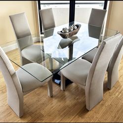⭕️ Modern Glass Top Dining Table + Set of 6 High-Back Chairs