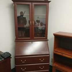 Trapezoid Executive Desk + Bookshelf + Display Cabinet – $500 OBO (Las Vegas)