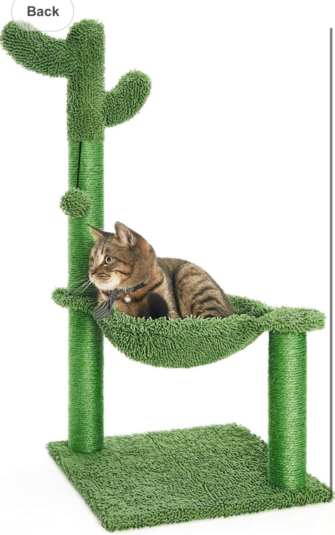 Catinsider 31" Cactus Cat Tree with Hammock and Full Wrapped Sisal Scratching Post for Small Cats Only Green Medium