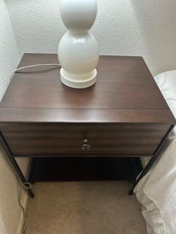 Mid-Century Modern Nightstand - Dark Walnut Finish