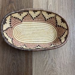 Vintage Handmade Woven Oval Basket Tray