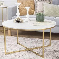 New Modern Round Coffee Table Gold and White