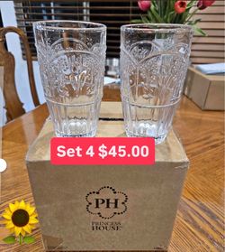 Edu $45.00 Set De 4 Vasos Nueva Linea Widflower Para Aguas Frias Jugos Leche Princess House Ventas Finales
