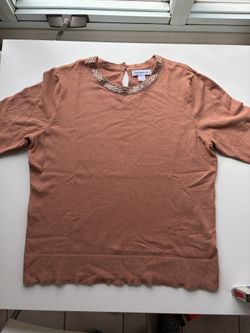 Liz Claiborne Terracotta Beaded Neckline 3/4 Sleeve Sweater Size L