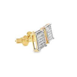10k Yellow Gold Diamond Square Earrings 0.15 ctw