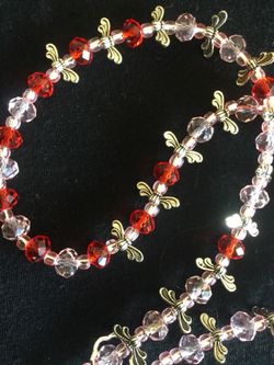 Bead Gallery Fashion jewelry / Silver butterflies and soft pink with red crystals beaded necklace / Love Jewelry