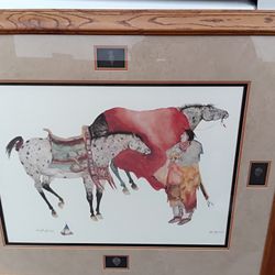 Carol Grigg "His Horses" Signed Large Framed Water Color Painting Print