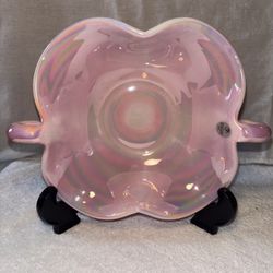 Fenton Rosalene Opalescent Pink Pastel Bowl Dove Handles
