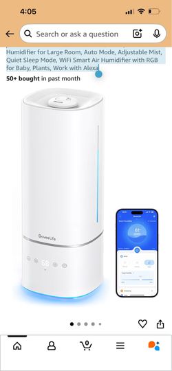 GoveeLife Humidifiers for Bedroom, 6L Top Fill Cool Mist Humidifier for Large Room, Auto Mode, Adjustable Mist, Quiet Sleep Mode, WiFi Smart Air Humid