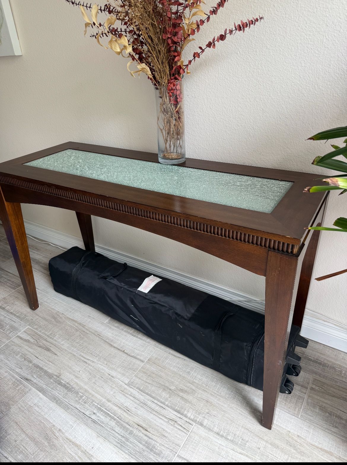 Wood Entry Table With Glass