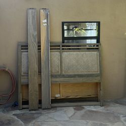 King size bamboo bed frame and mattress frame, has some wear from rain but can be sanded and restained  to look brand new.  Must take all of it