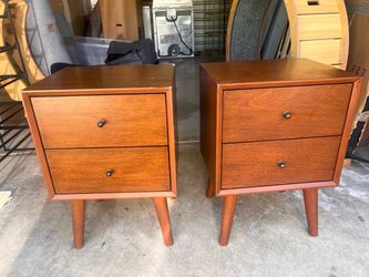 Pair of Mid-Century Modern 2-Drawer Nightstands (Solid Wood / Veneer)