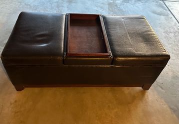 Large Storage Ottoman Bench w/ Removable Wood Tray
