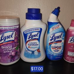 Lysol bundle: toliet cleaner, Laundry sanitizer, air sanitizer and wipes