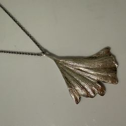 Heavy And Beautiful sterling silver ginkgo leaf pendant necklace