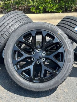 New 22” snowflake wheels 285/45r22 tires 6x5.5 black rims GMC Sierra Chevrolet Tahoe Yukon Silverado 6 lug