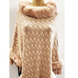 Blush Pink Deesigner Style Poncho With Faux Fur