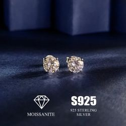 Real 925 Sterling Silver 5MM VVS1 Moissanite Stud Earrings 