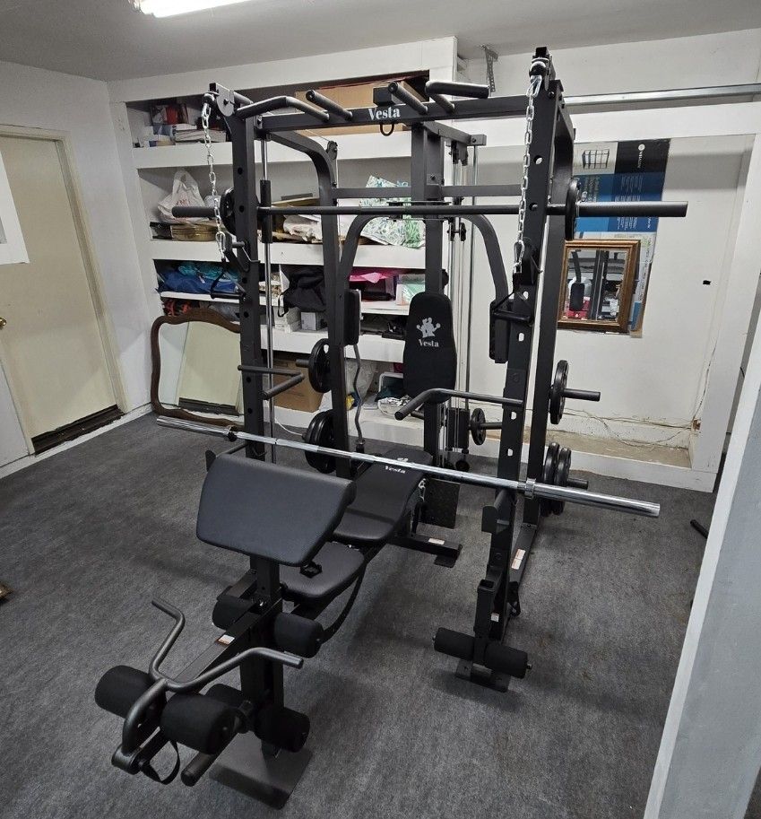 | Smith Machine 1001 | Squat Rack | 230lbs Bumper Weight Plates | Multi-Use Adj Bench | Barbell | Gym Equipment | Fitness | Excercise | FREE DELIVERY