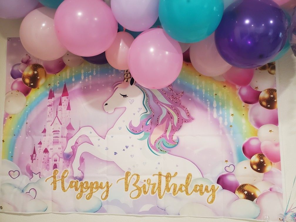 Unicorn Birthday Banner And Balloons
