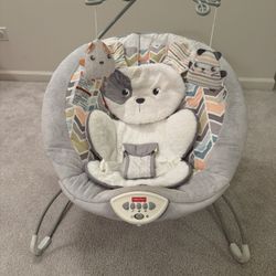 Fisher-Price Portable Baby Seat Sweet Snugapuppy Deluxe Bouncer with Toy Mobile, Music & Vibrations for Newborns 0+ Months