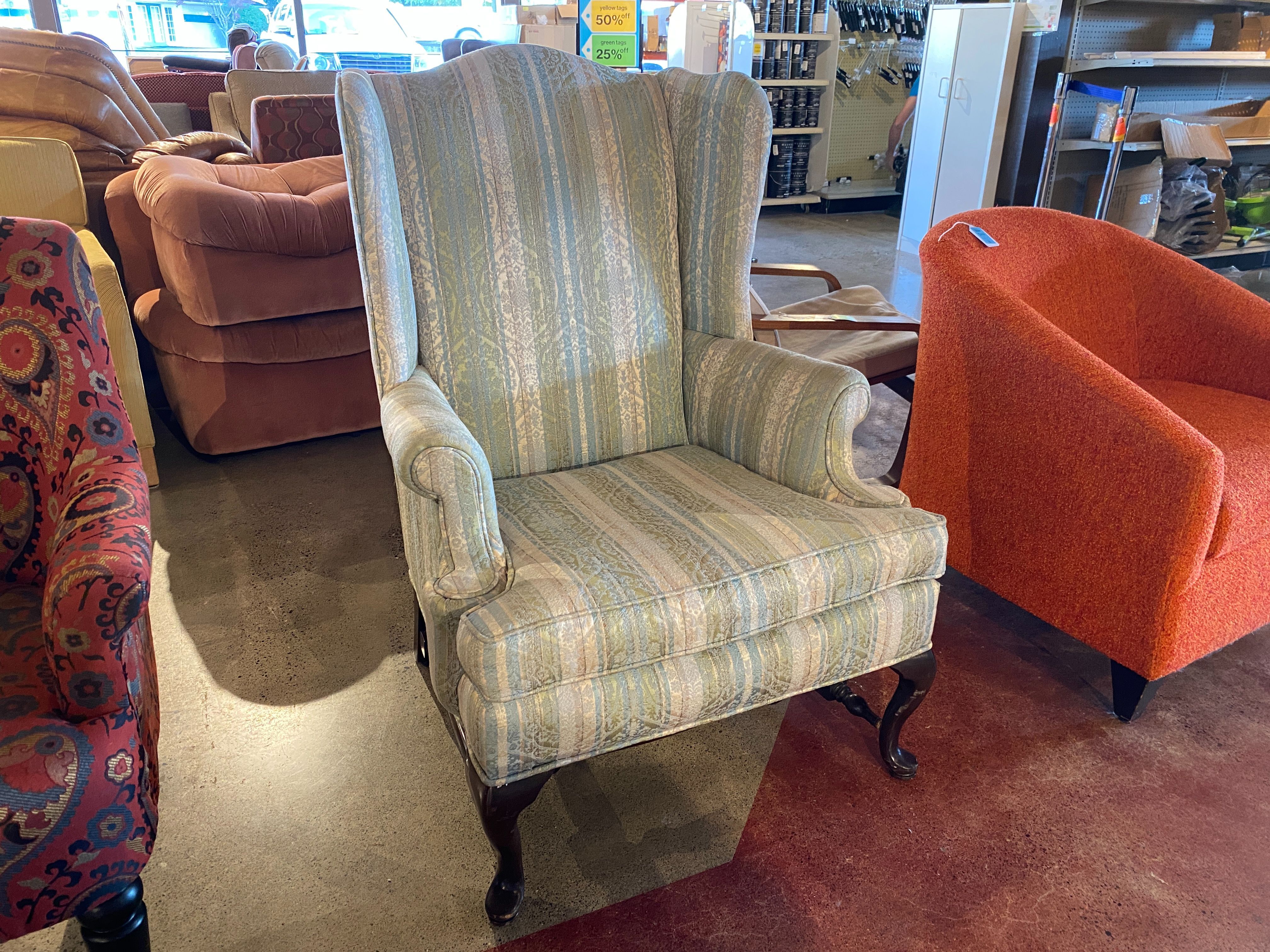 ETHAN ALLEN Striped Upholstered Wingback Chair