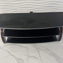 Entertainment center/ Tv stand, dark wood and tempered glass