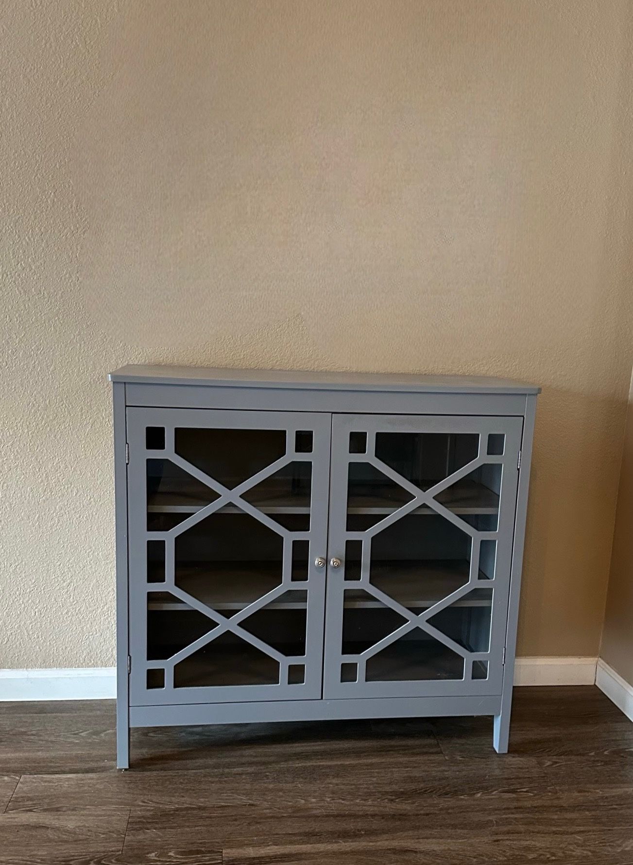 Gray Storage Buffet Cabinet Glass Door Sideboard Console Table Server