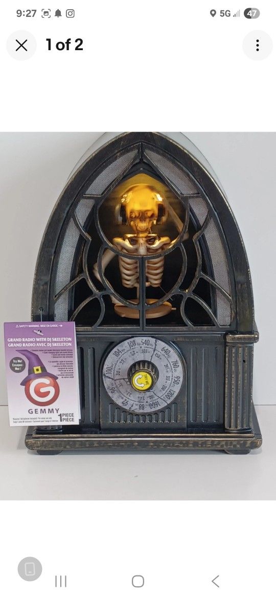 Gemmy Halloween Light Up Grand Radio Dj Skeleton animated w/ music Tabletop,Chandler
