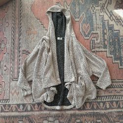 Rumor Boutique Beige & Dark Brown Knit Hooded Open Front Waterfall Cardigan