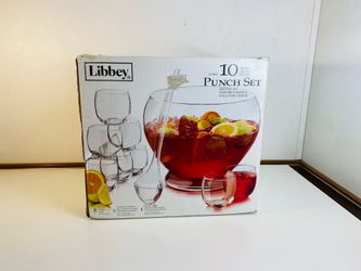 Libbey Selene Glass Punch Bowl 10 Piece Serving Set (Bowl,Plastic Ladle,8 Cups)