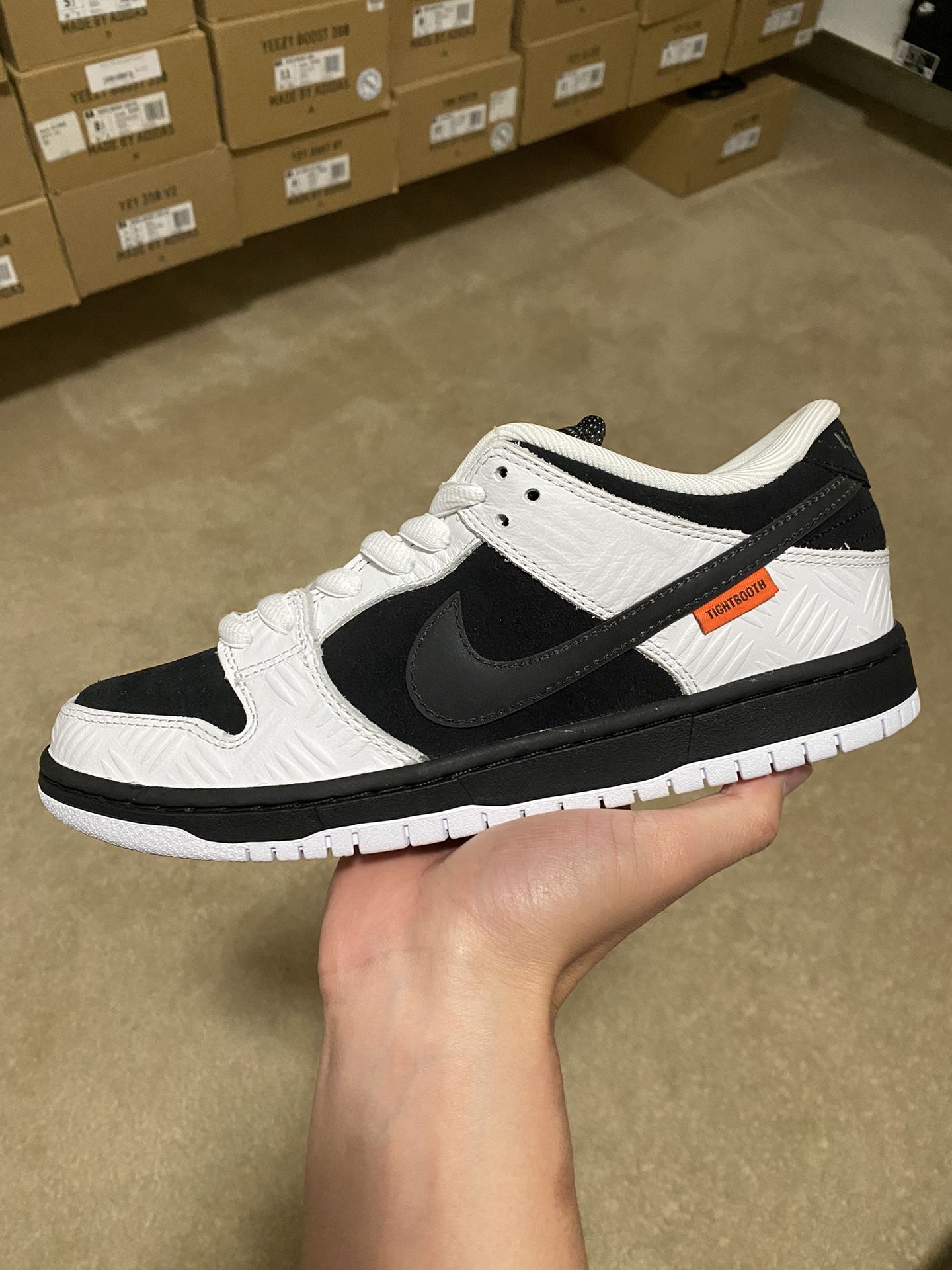 Size 7.5 or 8 - Nike SB Dunk Low x TightBooth White Black