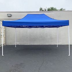 BRAND NEW $145 Heavy-Duty 10x15 ft Popup Canopy Tent Instant Shade with Carry Bag, White/Blue
