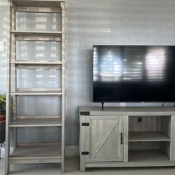 Tv stand…..two book shelves  gray color all and  40” tv all for $250