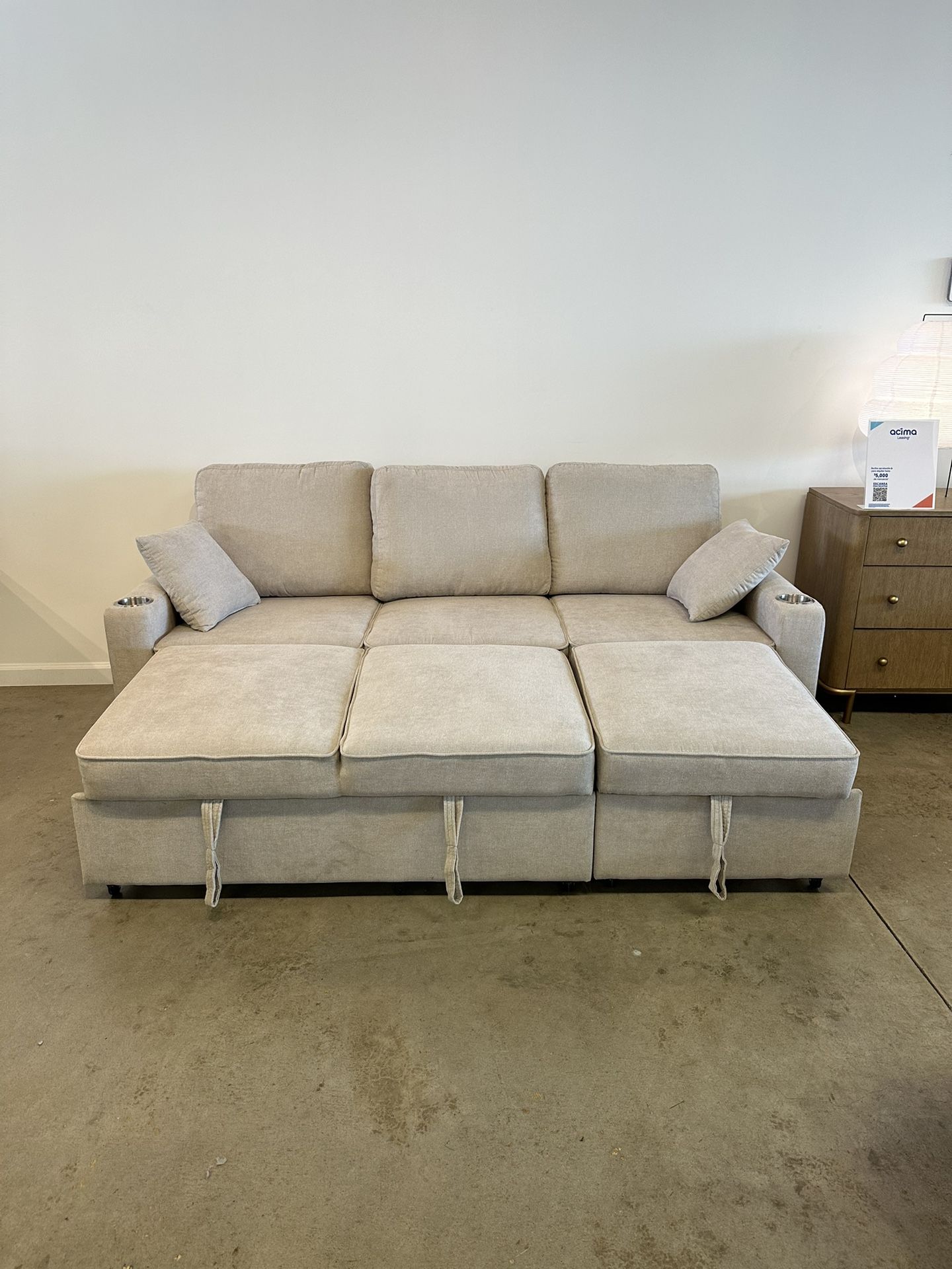 Sleeper Sofa Bed Couch Chaise With Pull Out Chaise & Sleeping Mechanism— FREE Delivery