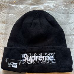 Supreme Bandana Box Logo Black Beanie Hat One Size