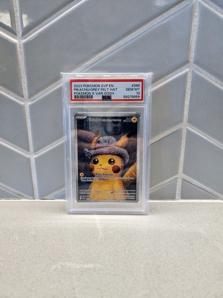 Pokemon x Van Gogh Pikachu Grey Felt Hat PSA 10!