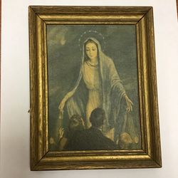 RARE Antique Mother Mary Bestowing Blessings Catholic Wall Hanging